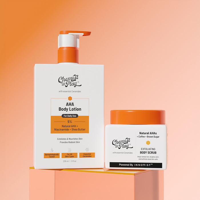 Exfoliation Essentials Set  | Exfoliating Body Scrub - 75 gm & AHA Body Lotion - 236 ml