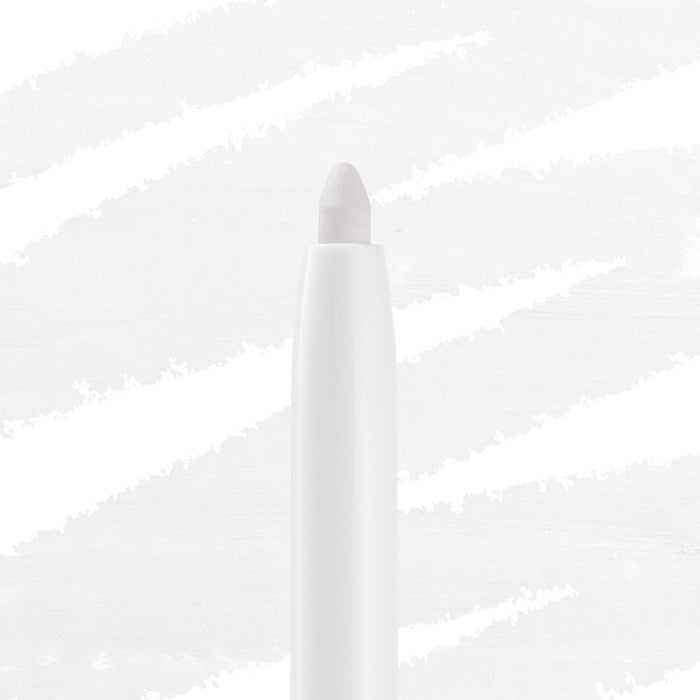 White twist-up eyeliner tip extends from a sleek white barrel, ColourPop Crème Gel Liner in Exit shade, shown close-up against a light streaked background.