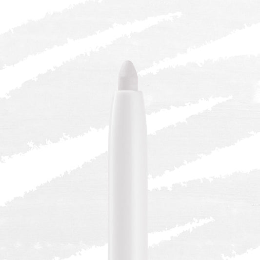 White twist-up eyeliner tip extends from a sleek white barrel, ColourPop Crème Gel Liner in Exit shade, shown close-up against a light streaked background.
