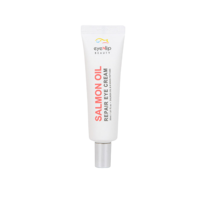 EYENLIP Salmon Oil Repair Eye Cream is a richly nourishing eye cream designed to rejuvenate and repair the delicate skin around the eyes. Infused with Salmon Oil, known for its high omega fatty acid content, this cream effectively moisturizes and reduces the appearance of fine lines and wrinkles. It also contains a potent blend of peptides and Niacinamide, which work together to enhance skin elasticity, brighten dark circles, and improve overall skin texture. Shea Butter and Argan Oil provide de