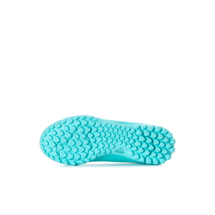 Kids soccer cleat outsole, textured aqua rubber with stud pattern for turf