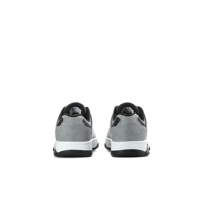 Kids low-top sneakers in black and light gray, lace-up with white midsole