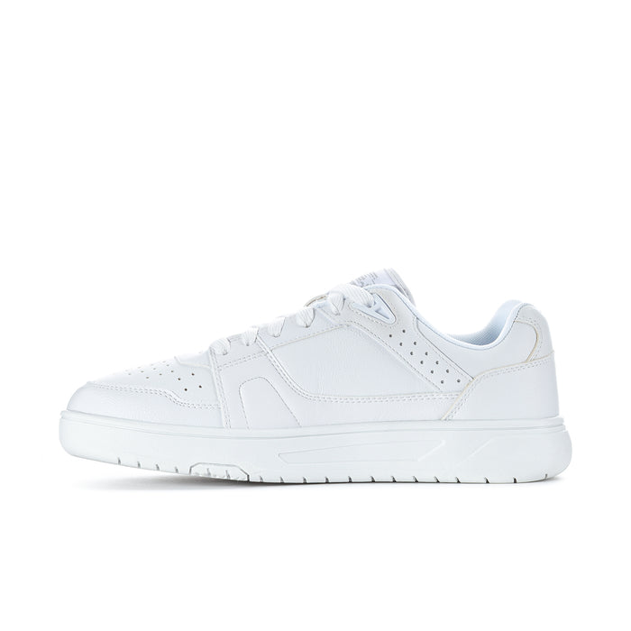 Men's white low-top sneakers with lace-up front and perforated toe