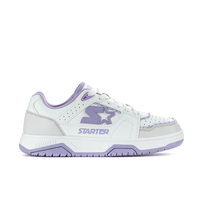 Women's low-top sneakers in white with lavender accents and star logo on side