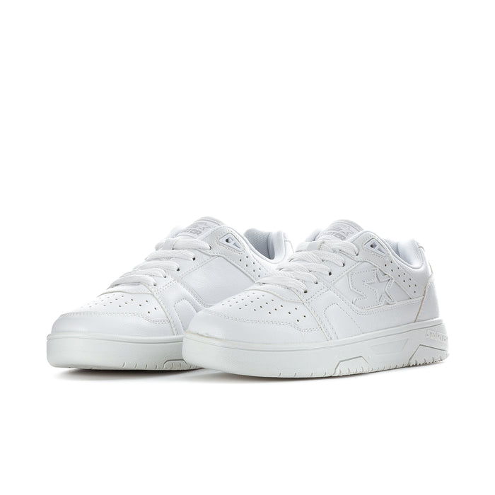 Women's white low-top sneakers, side-by-side angle with textured side panel