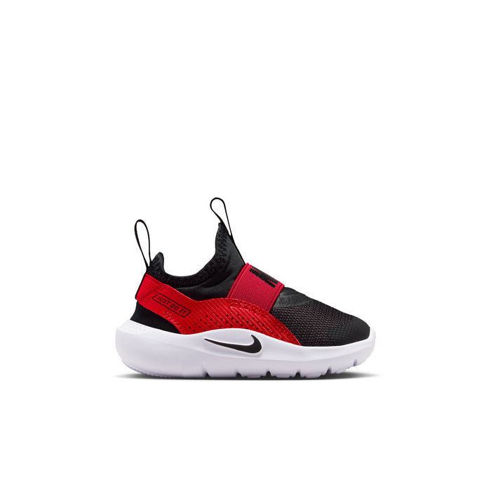 Toddler sneaker in black, red, and white with hook-and-loop strap