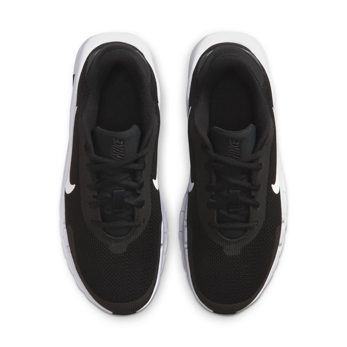 Women's black training sneakers, lace-up mesh with white side accents