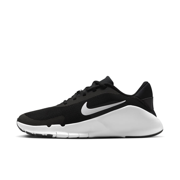 Women's training sneakers, black upper with white swoosh and white midsole