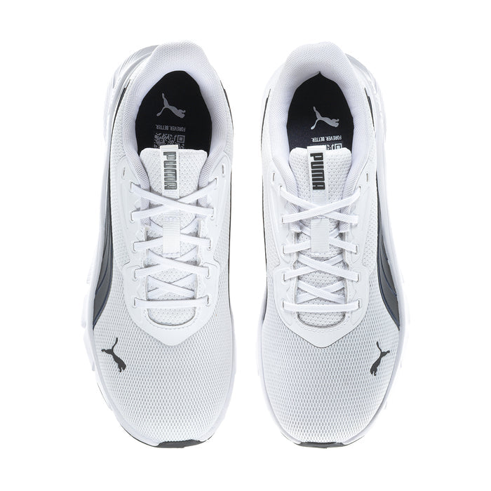 Men's white lace-up running shoes with black lining and Puma branding