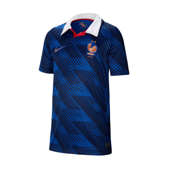 Youth France stadium home jersey in Game Royal blue with white collar and red crest