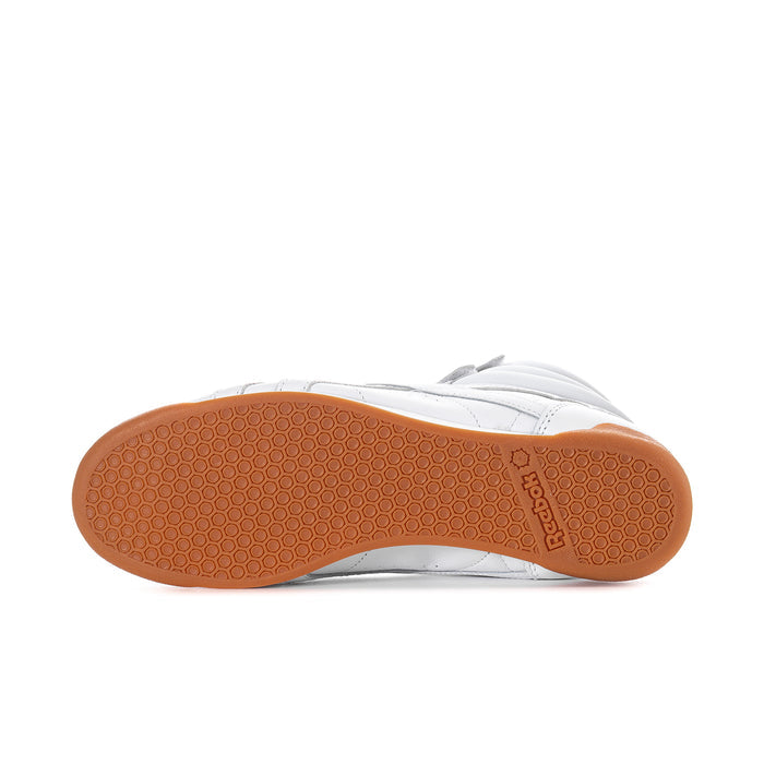High-top sneaker outsole view with gum rubber tread