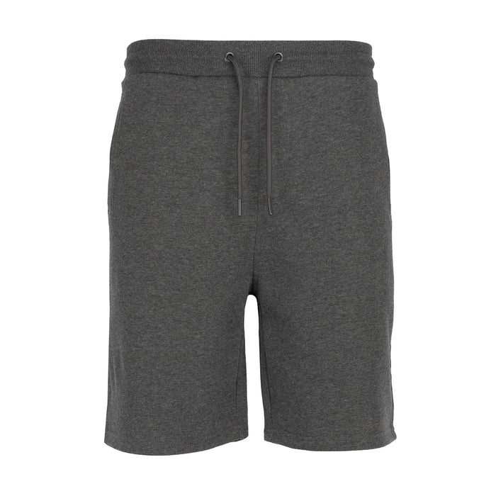 Men's charcoal french terry shorts with drawstring waist and front pockets