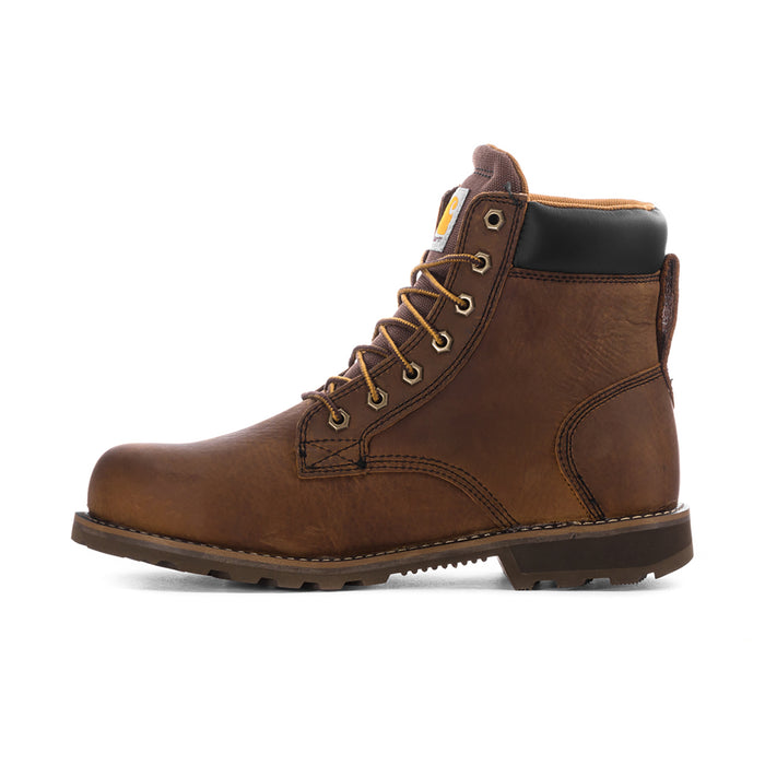 Brown 6-inch lace-up work boot, side angle, thick rubber sole