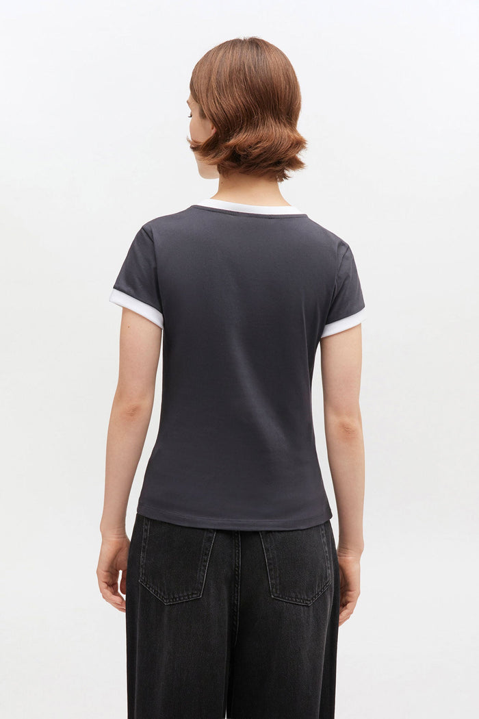 Ganni – Basic Cotton Jersey Bear Fitted T-shirt – Phantom - Tops - GANNI-T4335-252-S