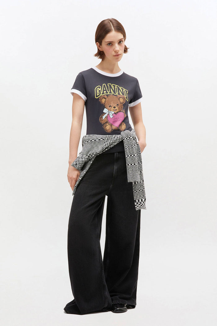 Ganni – Basic Cotton Jersey Bear Fitted T-shirt – Phantom - Tops - GANNI-T4335-252-S