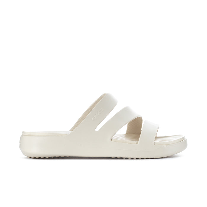 Women’s light beige strappy slide sandal with thick molded footbed