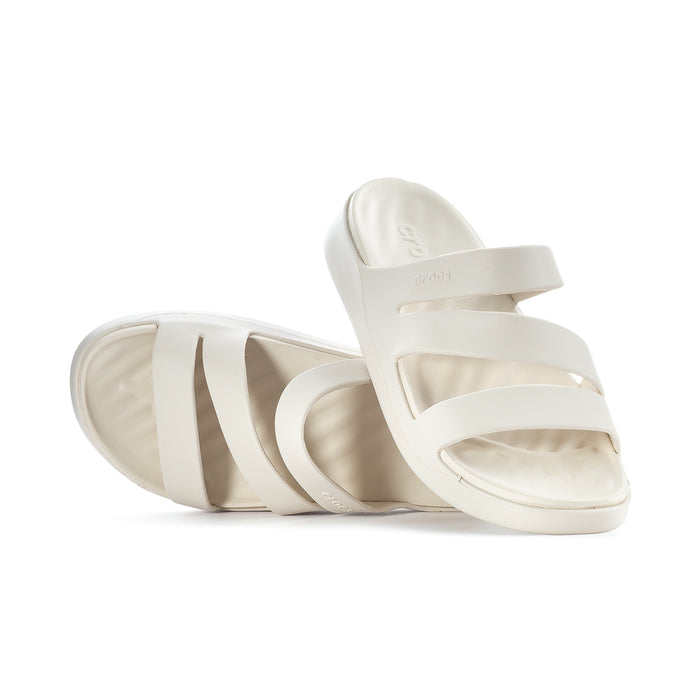 Women’s light beige slide sandal with three-bar strap design and open toe