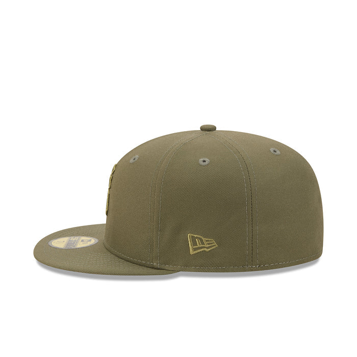 New Olive baseball cap, front-side view with New Era flag logo