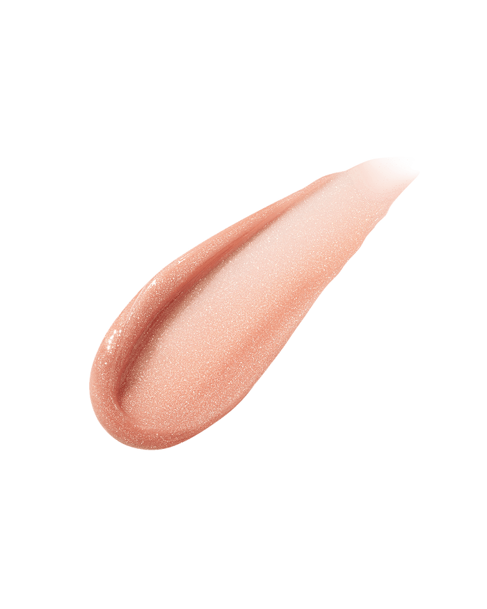 A smear of Gloss Bomb Universal Lip Luminizer in the shade Champ Stamp Fantasy on a white background.