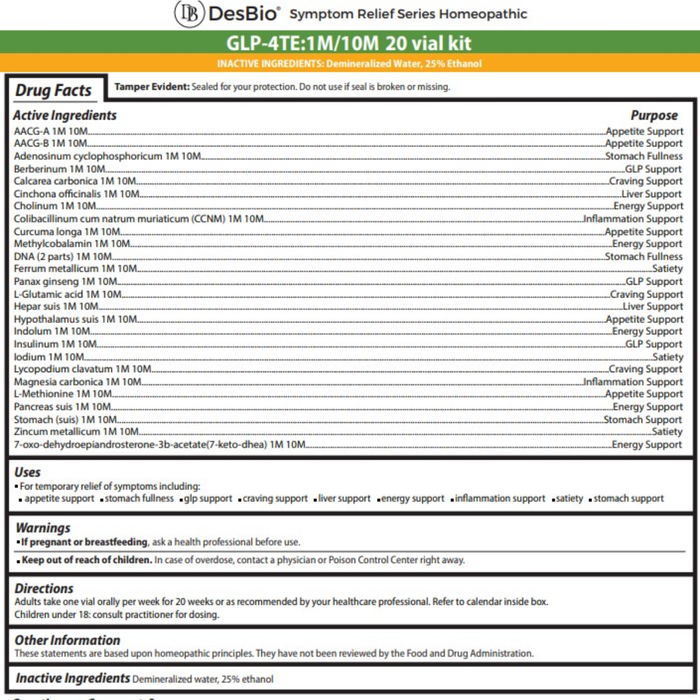 DesBio GLP-4TE 1M 10M homeopathic 20 vial kit for appetite craving satiety GLP and metabolic support