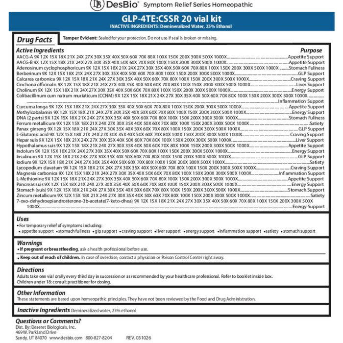 GLP-4TE CSSR 20-vial box by DesBio for practitioner-guided metabolic signaling and appetite support.