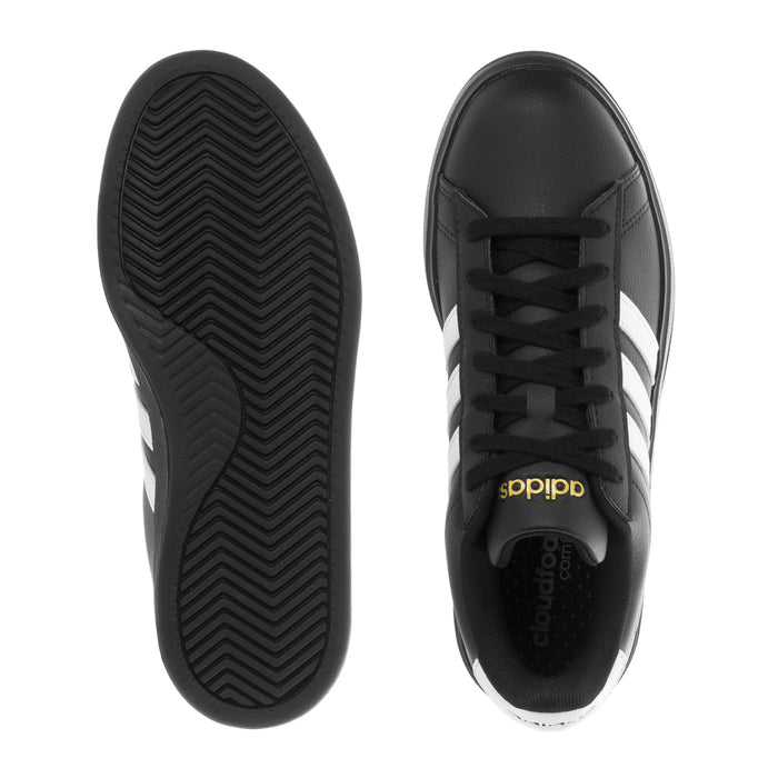 Women's adidas Grand Court 2.0 black shoe soles with rubber tread and lace-up upper