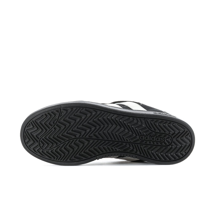 Black rubber outsole with herringbone tread and adidas logo