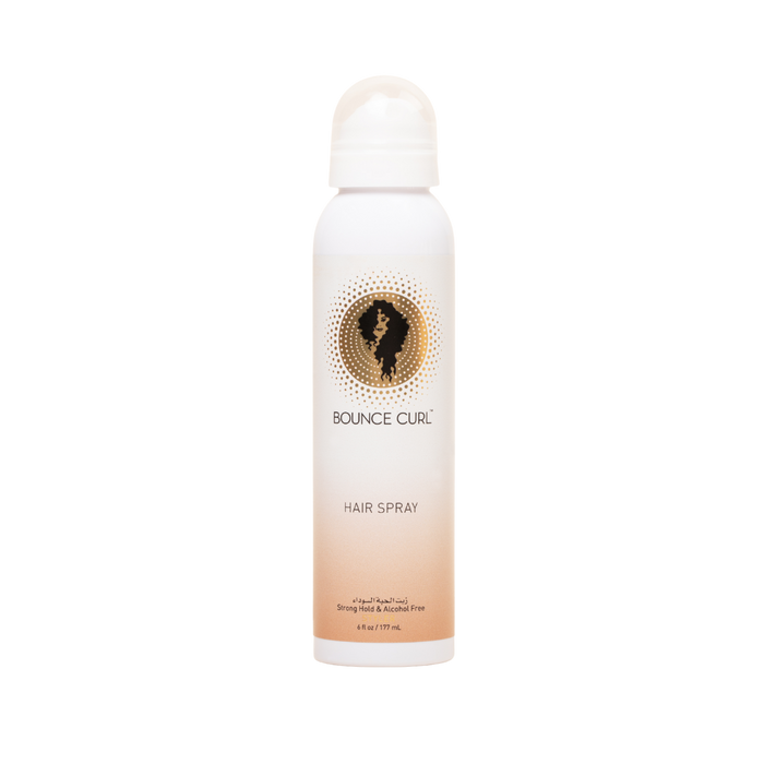 Bounce Curl hairspray bottle with ombre bottle and golden Bounce Curl logo