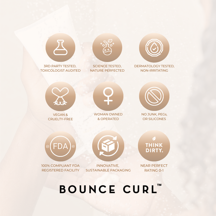 Bounce Curl brand standards icon, ensuring quality from a science-driven hair care brand.