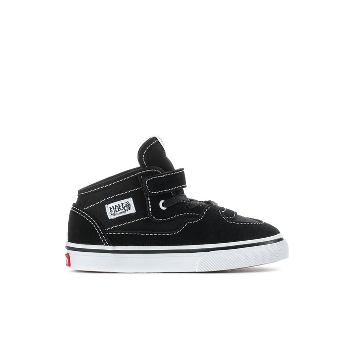 Toddler half-calf sneakers in black with hook-and-loop strap, laces, and white sole trim