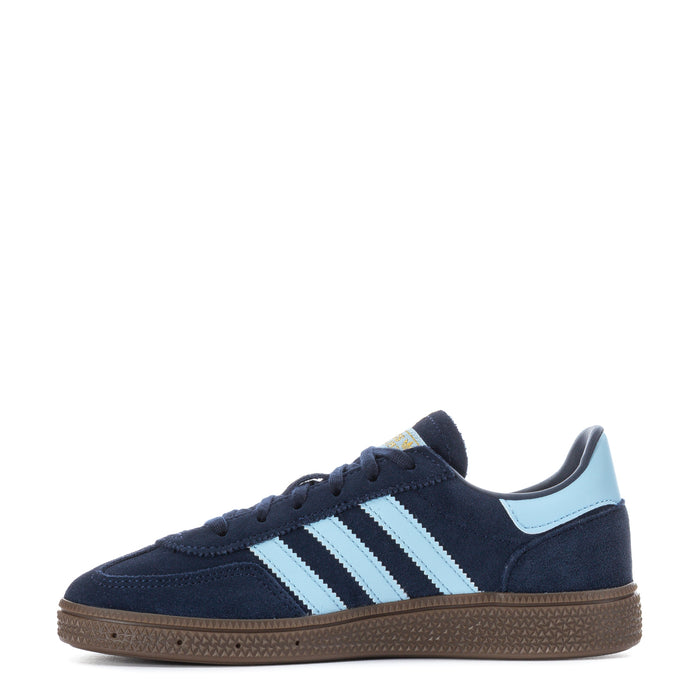 Kids navy adidas sneakers with light blue 3-Stripes and lace-up front