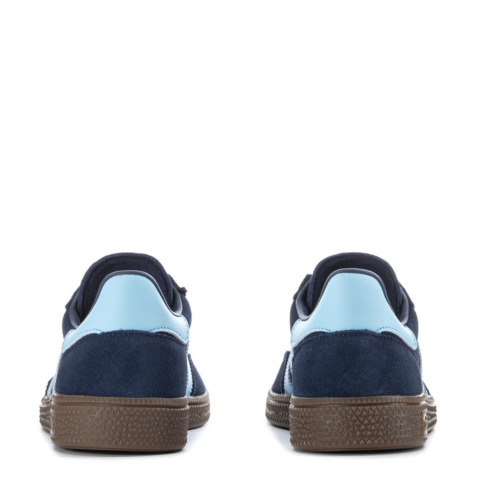 Kids navy adidas Spezial sneakers with light blue heel panels and gum sole