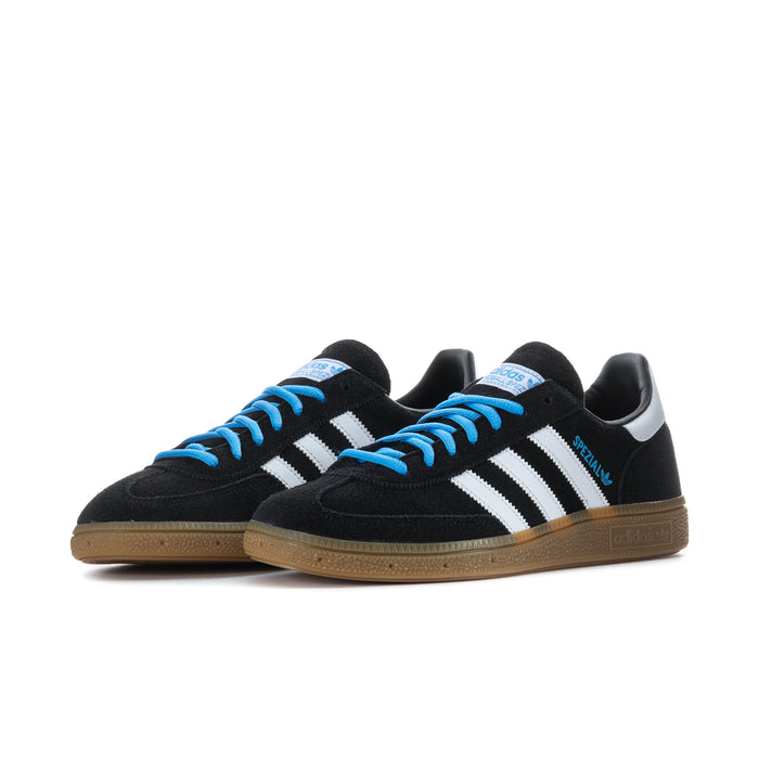 Men's Handball Spezial sneakers, black suede with white stripes and blue lace-up