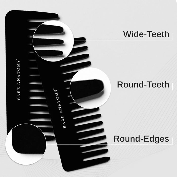 Handcrafted Wide Tooth Hair Comb For Detangling and Reduced Breakage - Black