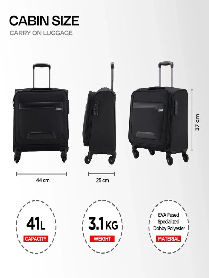 Harrison Bags Columbus Compact 41L Cabin Size Luggage Bag Midnight Black