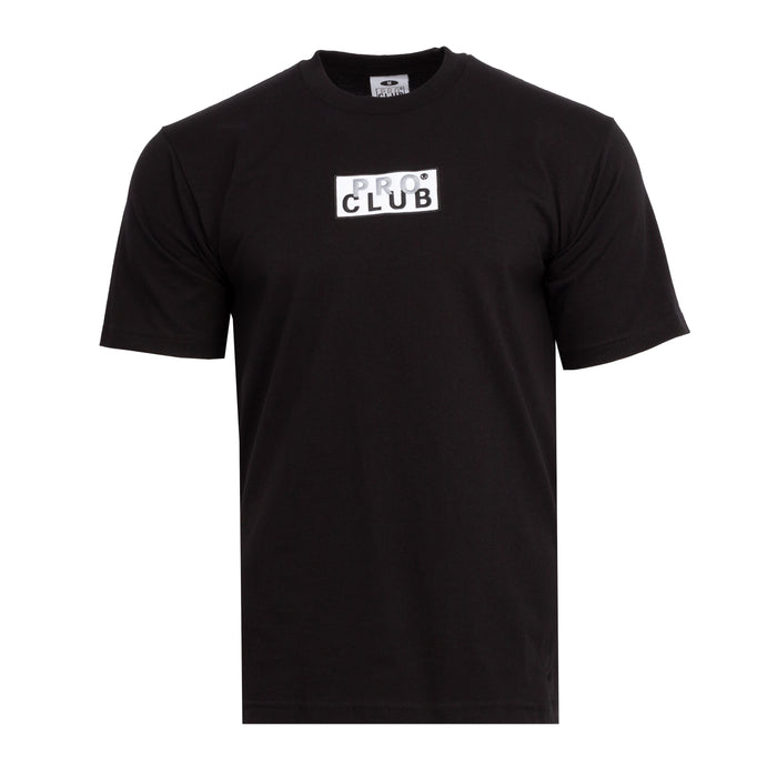 Men's black heavyweight tee with embroidered box logo on chest