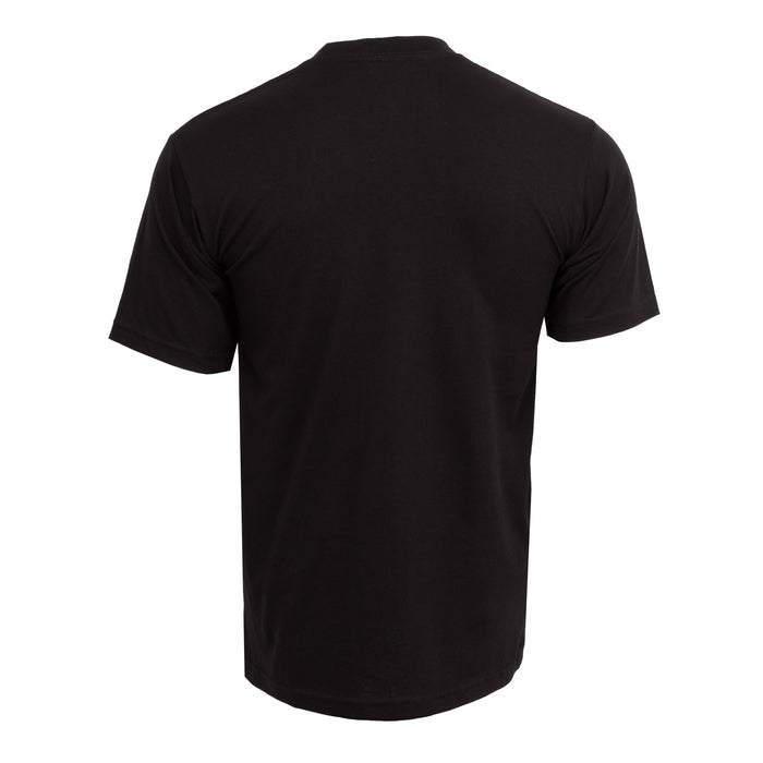 Men's black back view heavyweight tee with crew neck