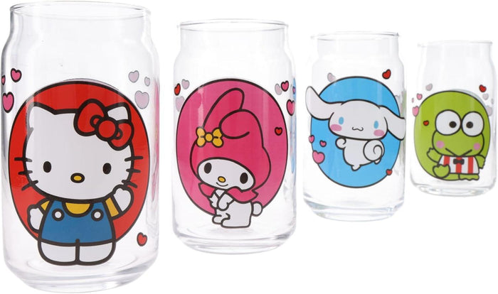 Hello Kitty & Friends Hearts Can Glass Set 4 pc 16 oz
