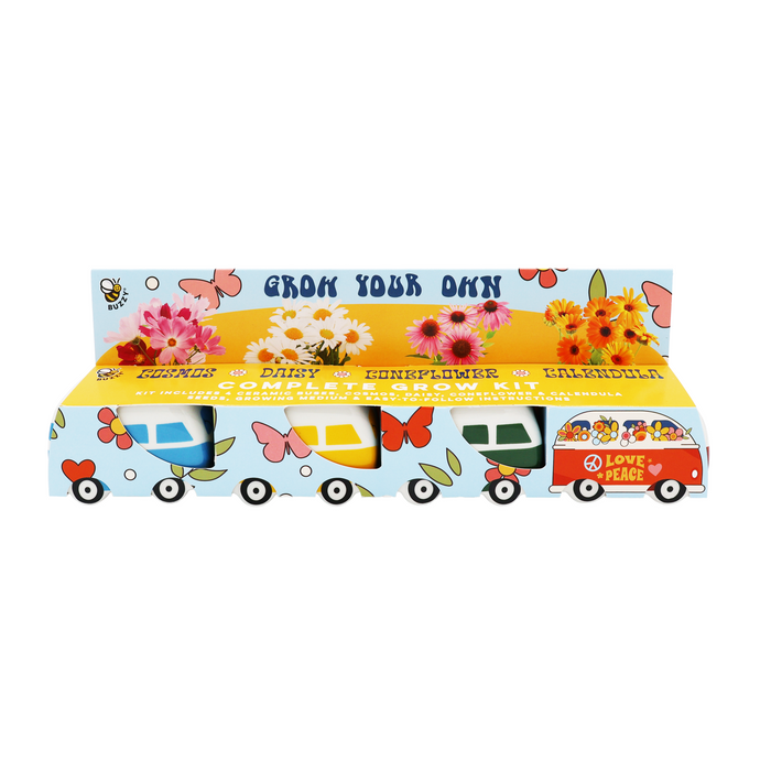 Hippie Bus Flower Grow Kit | Cosmos, Daisy, Coneflower, Calendula (Set of 4)