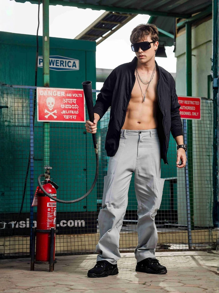 House Of Koala Oversized fit Grey Baggy Cargo Trousers