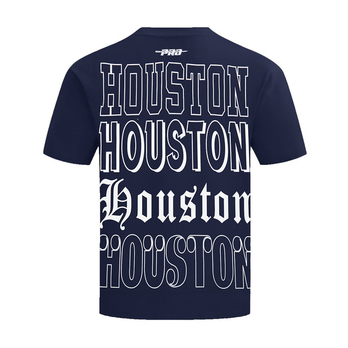 Men's navy Houston Astros tee, back with large stacked HOUSTON lettering graphic