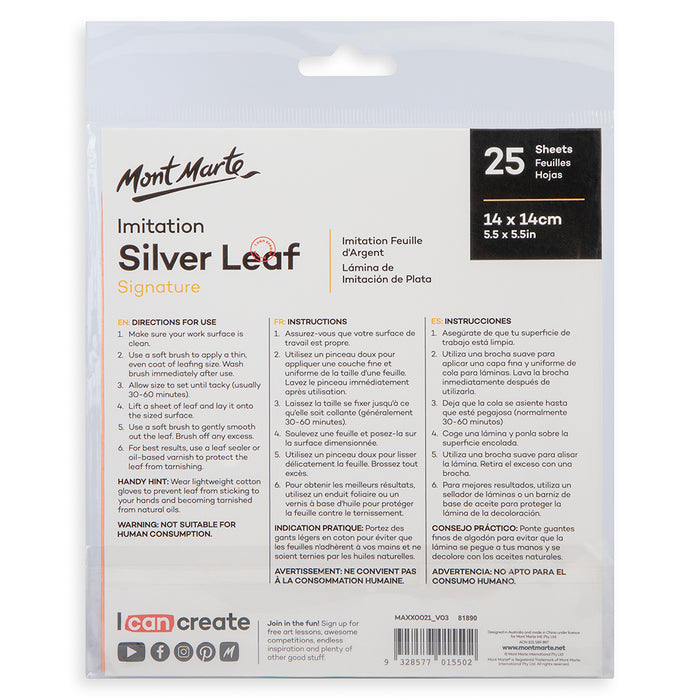 Imitation Silver Leaf 14x14cm 25 Sheet