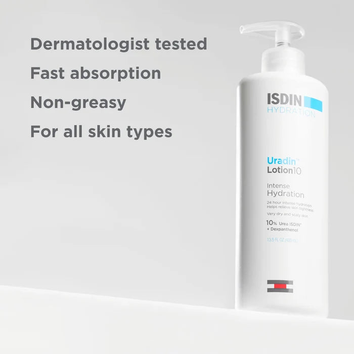 ISDIN Uradin Lotion 10 pump bottle for dry skin, fast-absorbing, non-greasy hydration