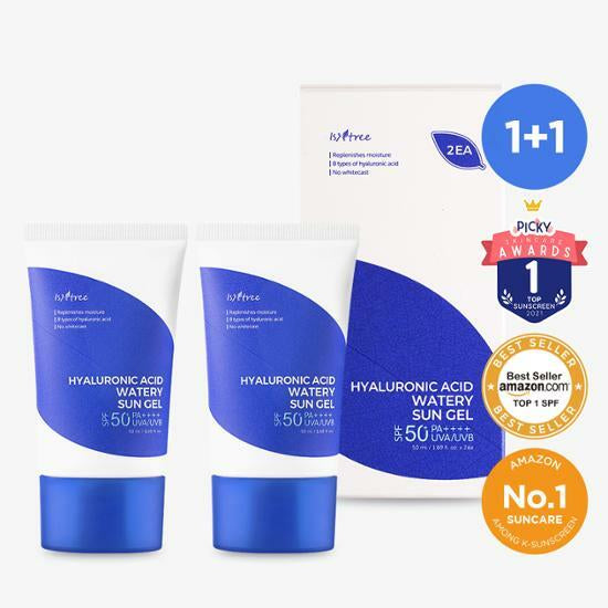 ISNTREE Hyaluronic acid watery sun gel set2 بكج قطعتين من جل واقي الشمس الكيميائي بالهايلرونك اسد من ازنتري