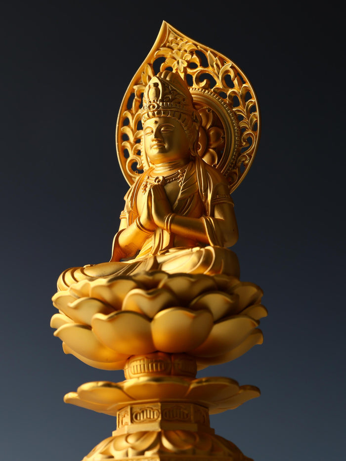 Japanese Buddhist Seishi Bosatsu Statue  Gold Iron Figure, Showa Era