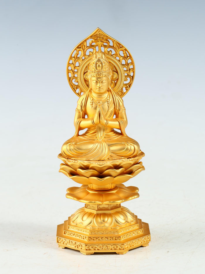 Japanese Buddhist Seishi Bosatsu Statue  Gold Iron Figure, Showa Era
