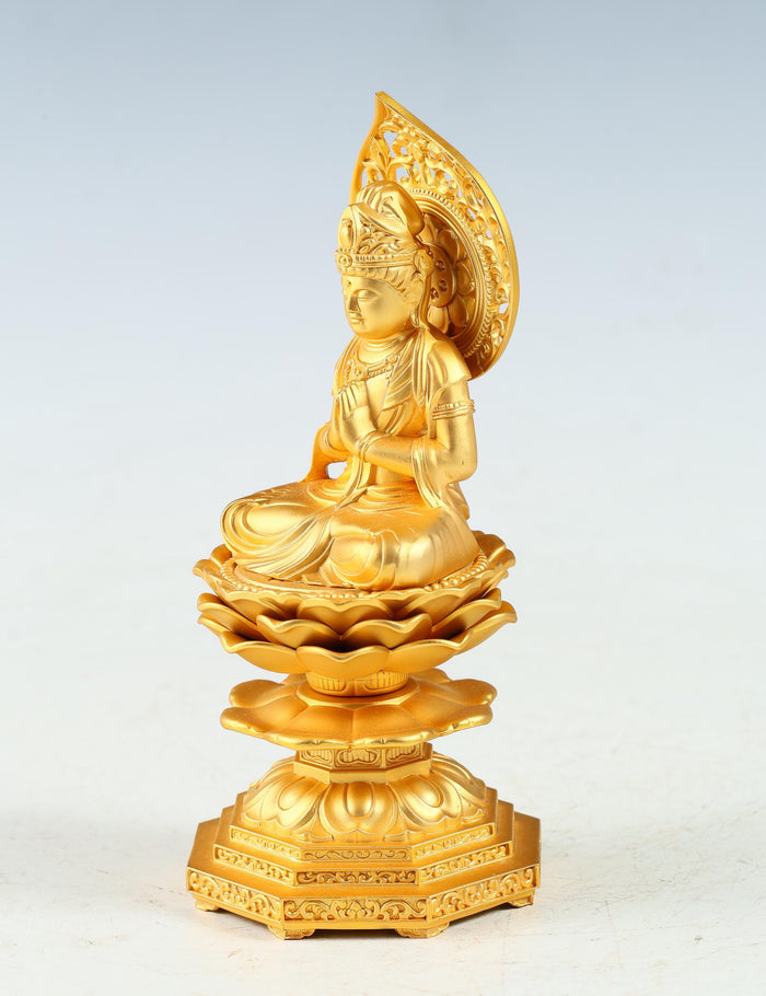 Japanese Buddhist Seishi Bosatsu Statue  Gold Iron Figure, Showa Era