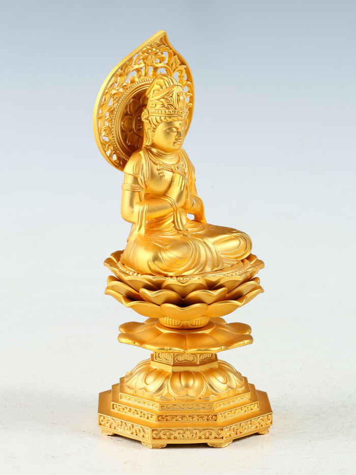 Japanese Buddhist Seishi Bosatsu Statue  Gold Iron Figure, Showa Era