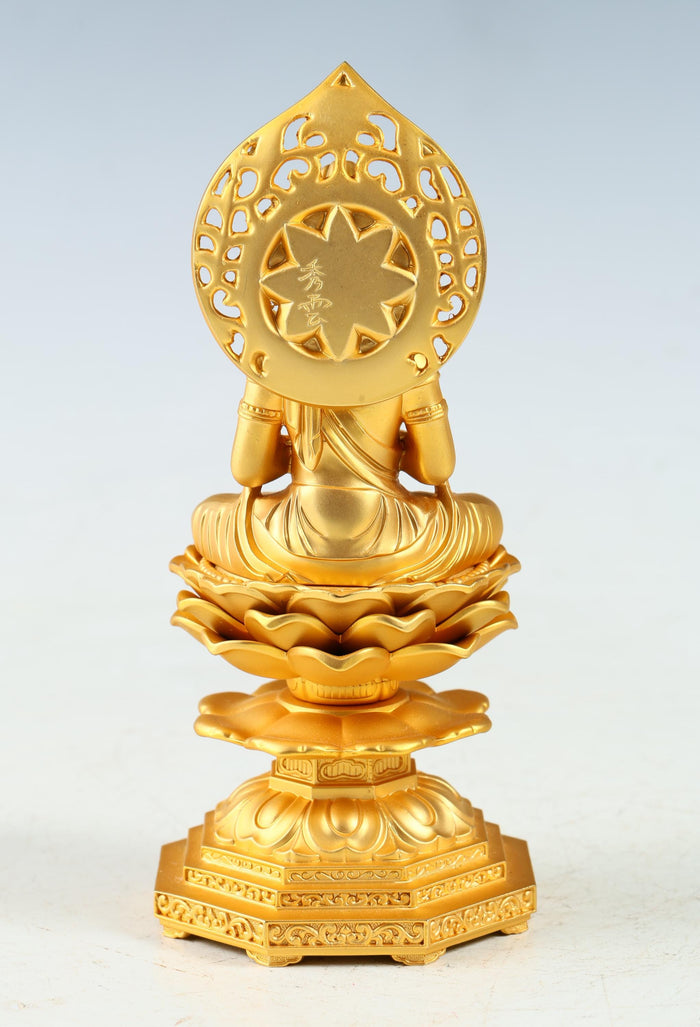 Japanese Buddhist Seishi Bosatsu Statue  Gold Iron Figure, Showa Era