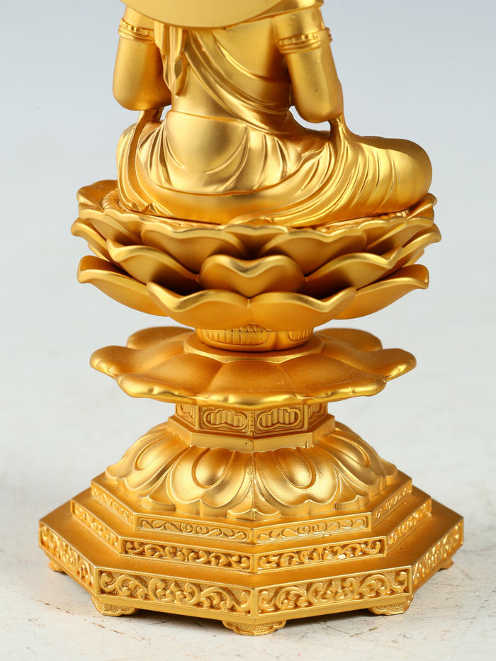Japanese Buddhist Seishi Bosatsu Statue  Gold Iron Figure, Showa Era